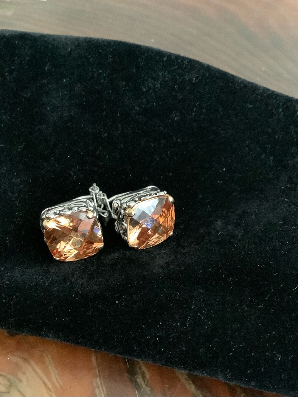 Silver-Tone Orange Cushion Crystal Stud Earrings - Elegant Women’s Jewelry